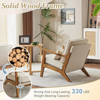 VINGLI Solid Wood Wide Armrests Accent Chair, Upholstered Mid Century Modern - Image 4