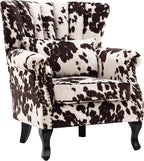 Cow Print Accent Chair Modern Velvet Armchair Tufted Wingback Club Chair Single - Image 4