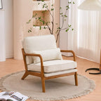 VINGLI Fine Linen Beige Comfy Accent Chair, Mid Century Modern Lounge Armchair by VINGLI