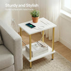 HOOBRO Side Table with Charging Station, Nightstand with 2-Layer Storage Shelves - Image 6