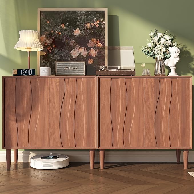 Easyego 63″ Mid Century Modern Sideboard Buffet Cabinet, Walnut Wood Accent by Easyego