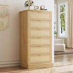 HUAHUU 6 Drawer Dresser for Bedroom, 50 Inch Tall Dressers & Rattan Chest of by HUAHUU