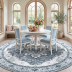 RELEANY Area Rugs Round 10ft Washable Non-Slip, Floral Vintage Distress Print by RELEANY
