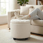 Furniliving Modern Round Storage Ottoman, Button Tufted Ottoman Footstool - Image 5