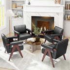 STHOUYN Black Leather Accent Chairs, Mid Century Modern Chair, Side Arm Chairs - Image 8
