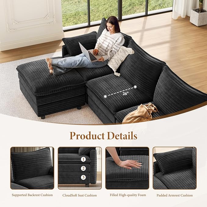 Vesgantti 108" Cloud Couch for Living Room, t6 Seats Deep Seat Sectional - Image 3
