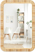 Barnyard Designs Rectangular Rattan Wall Mirror, Natural Tan Woven Rattan Frame by BarnyardDesigns