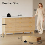 BORNOON 63" Long Dresser for Bedroom, 9-Drawer Fluted Dresser, Extra-Wide Wood - Image 2