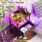 LOAKEKEL Nightstand with Charging Station, End Table with Fabric Drawer - Image 5