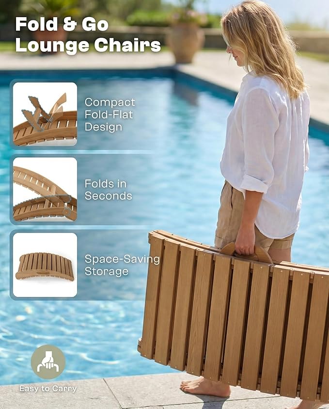 Folding HDPE Pool Lounge Chairs Set of 2 - Image 3