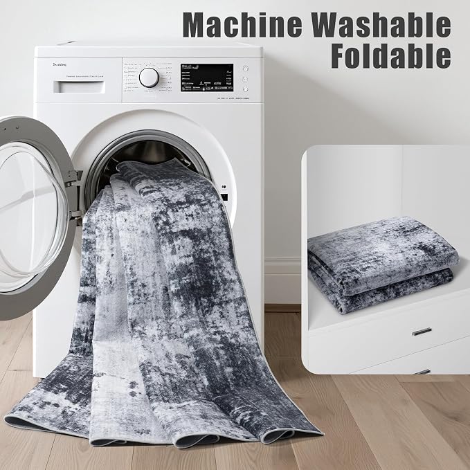 Washable Area Rug 3x10 Entryway Rug: Washable Modern Abstract Soft Thin Rug - Image 5