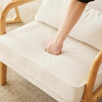 Bonnlo Coarse Linen Beige Mid Century Modern Accent Chair, Soild Wood Padding - Image 5