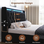 Full LED Velvet Bed Frame with 2 Storage Drawers&Hidden Headboard, Upholstered - Image 7