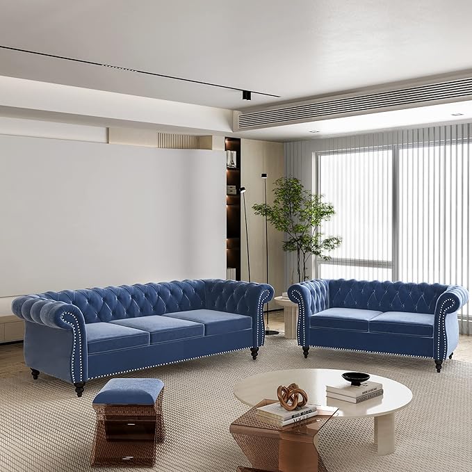 QHITTY 2 Piece Living Room Set, Sectional Chesterfield Sofa Chair Contemporary by QHITTYFurnitureLife