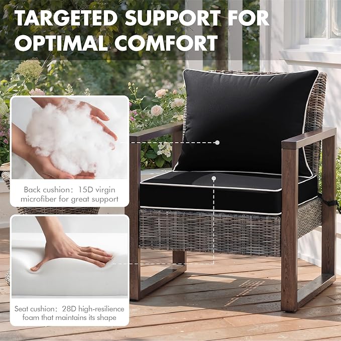 MIULEE Black Outdoor Seat Cushion 24x24 Inch Waterproof & 3 Year Fade Resistant - Image 6