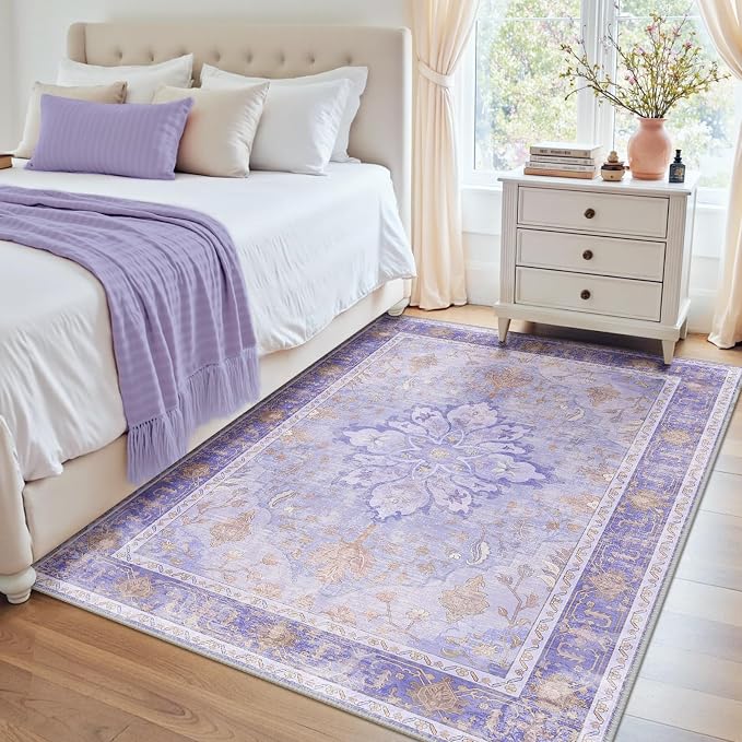 RELEANY Area Rugs 4'x6' Washable Non-Slip, Floral Vintage Distress Print - Image 2