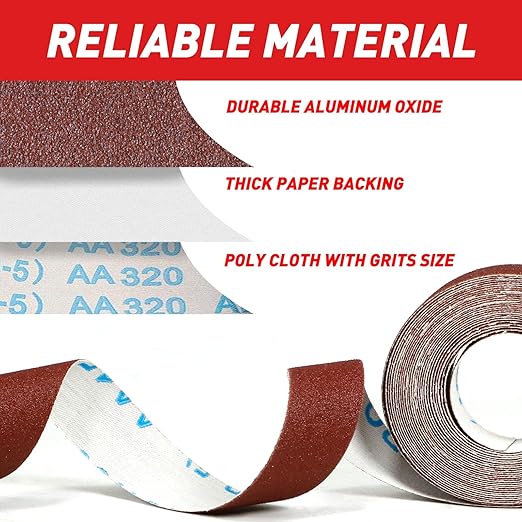 Emery Cloth Roll, 5 Grits 1'' x 19.7' Sandpaper Roll 120 240 320 400 600 Emery - Image 3