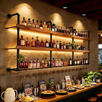 Wall Mounted Wine Rack with LED Lights, 4-Tier Industrial Wood Floating Shelves - Image 8