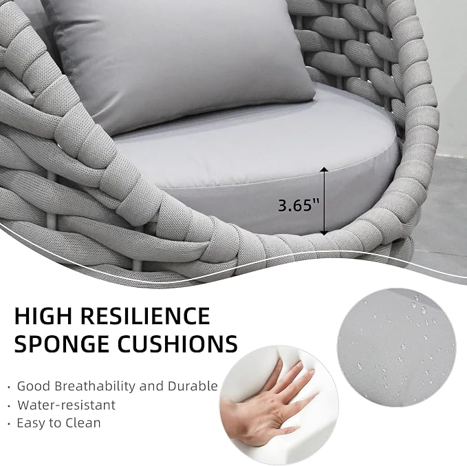 TWT 3 Pieces Aluminum Patio Furniture Set, Hand Woven Textilene Rope Outdoor - Image 8