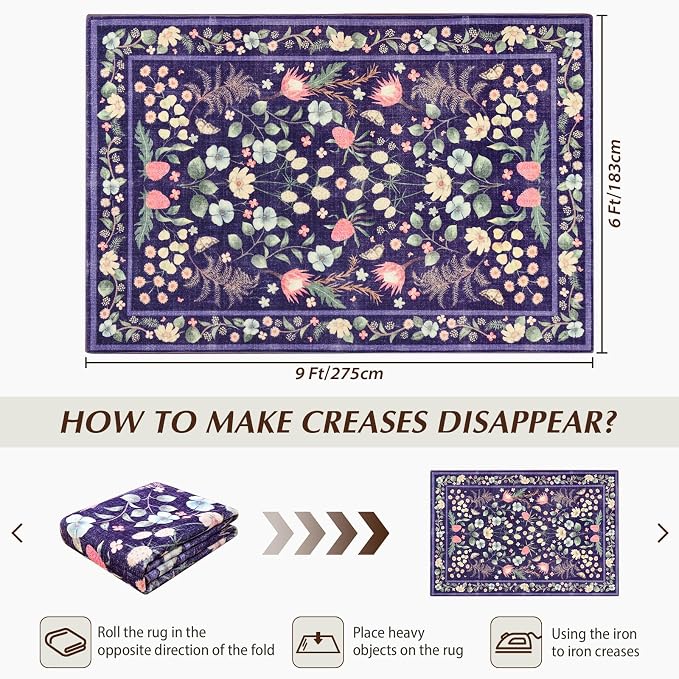 Area Rugs for Living Room, 6x9 Washable Vintage Rug for Bedroom, Non-Slip - Image 2