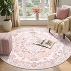 RELEANY Area Rugs Round 4ft Washable Non-Slip, Floral Vintage Distress Print - Image 2