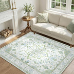 RELEANY Area Rugs 4'x6' Washable Non-Slip, Floral Vintage Distress Print by RELEANY