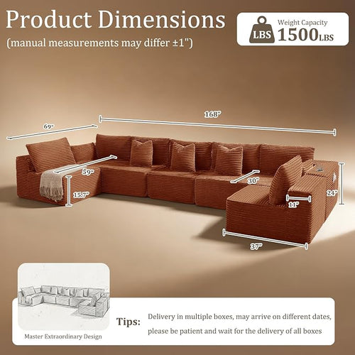168" Cloud Sectional Couch, Comfort U Shaped Sofa - Image 2