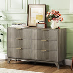 VINGLI Fluted Grey Dresser 6 Drawer Gray Dresser by VINGLI