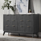 T4TREAM Fluted 6 Drawers Dresser, Curved Profile Design, Dresser TV Stand by T4TREAMFurniture
