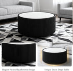 SSLine Round Drum Coffee Table Modern Sintered Stone Top Coffee Table in Black - Image 5
