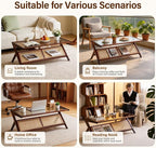 Tiita Rattan Coffee Table, Bamboo Accent Bedside Tables, Glass Nightstand Side - Image 6