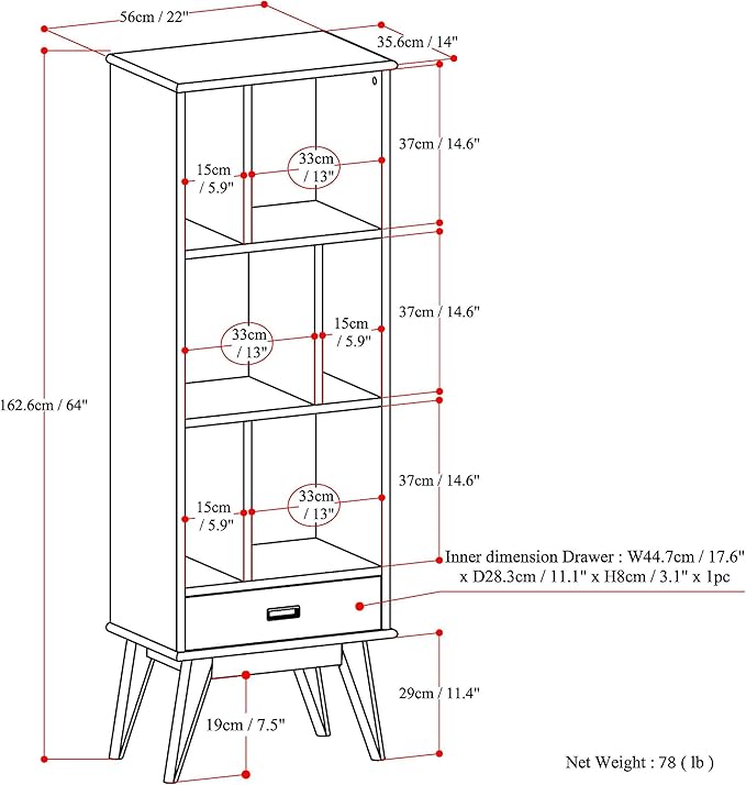SIMPLIHOME Draper 22 inch Mid-Century Modern 6 Cubbie Bookcase - Image 13