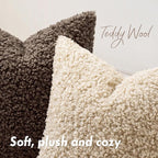 Faux Fur Throw Pillow Covers 18x18 Inch Set of 2 Boucle Neutral Decorative - Image 5
