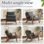 VINGLI Solid Wood Wide Armrests Accent Chair Set of 2, Upholstered Mid Century - Image 8
