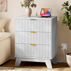 BORNOON 30.5" Nightstand with Charging Station, 3-Drawer Fluted Bedroom Chest by BORNOON