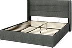 Allewie Full Size Lift Up Storage Bed, Modern Wingback Headboard, Hydraulic - Image 9