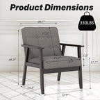 Modern Accent Chair with Arm Rest Set of 2, Upholstered Linen Fabric Leisure - Image 2
