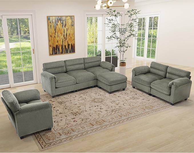 HAOMARKETS Corduroy Sofa Set, Upholstered Ottoman, Modern Loveseat and 3-Seater - Image 6