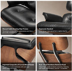 Top Black Grain Leather, Mid Century Chaise Lounge Chair and Ottoman, Accent - Image 8
