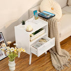 Lerliuo Rattan Nightstand with Charging Station, Side Table with Drawer Open - Image 4