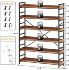 HCHQHS 6 Tier Bookshelf, Adjustable Industrial Bookcase, Vertical Tall Book - Image 3