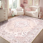 RELEANY Area Rugs 5'x7' Washable Non-Slip, Floral Vintage Distress Print by RELEANY