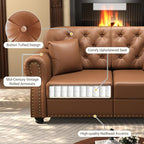 KEIKI 63" Faux Leather Chesterfield Sofa - Image 5