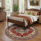 RELEANY Area Rugs Round 7ft Washable Non-Slip, Floral Vintage Distress Print - Image 2