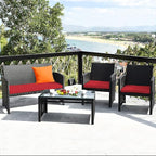 Tangkula Patio Wicker Conversation Furniture Set, Patiojoy Sofa & Table Set w/4 - Image 2
