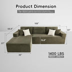 Opiesit 108" Boneless Couches for Living Room, Modular Sectional Sofa - Image 2