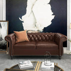 ORRD 2 Piece Living Room Set, Chesterfield Leather Sofa Loveseat Couch - Image 4