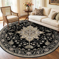 RELEANY Area Rugs Round 6ft Washable Non-Slip, Floral Vintage Distress Print by RELEANY