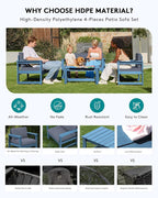SERWALL 3 Pieces HDPE Outdoor Sofa Bistro Set - Image 4