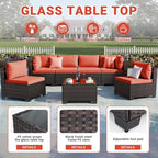 CHABATREE 7pcs Outdoor Patio Furniture Sets, Rattan Conversation Sectional Set - Image 4